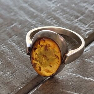 Sterling Ring with Honey Amber Cabochon